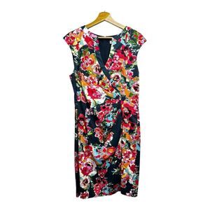 Andre Oliver Floral Dress Sleeveless Size 14 Cotton Slimming v-neck Zipper Back